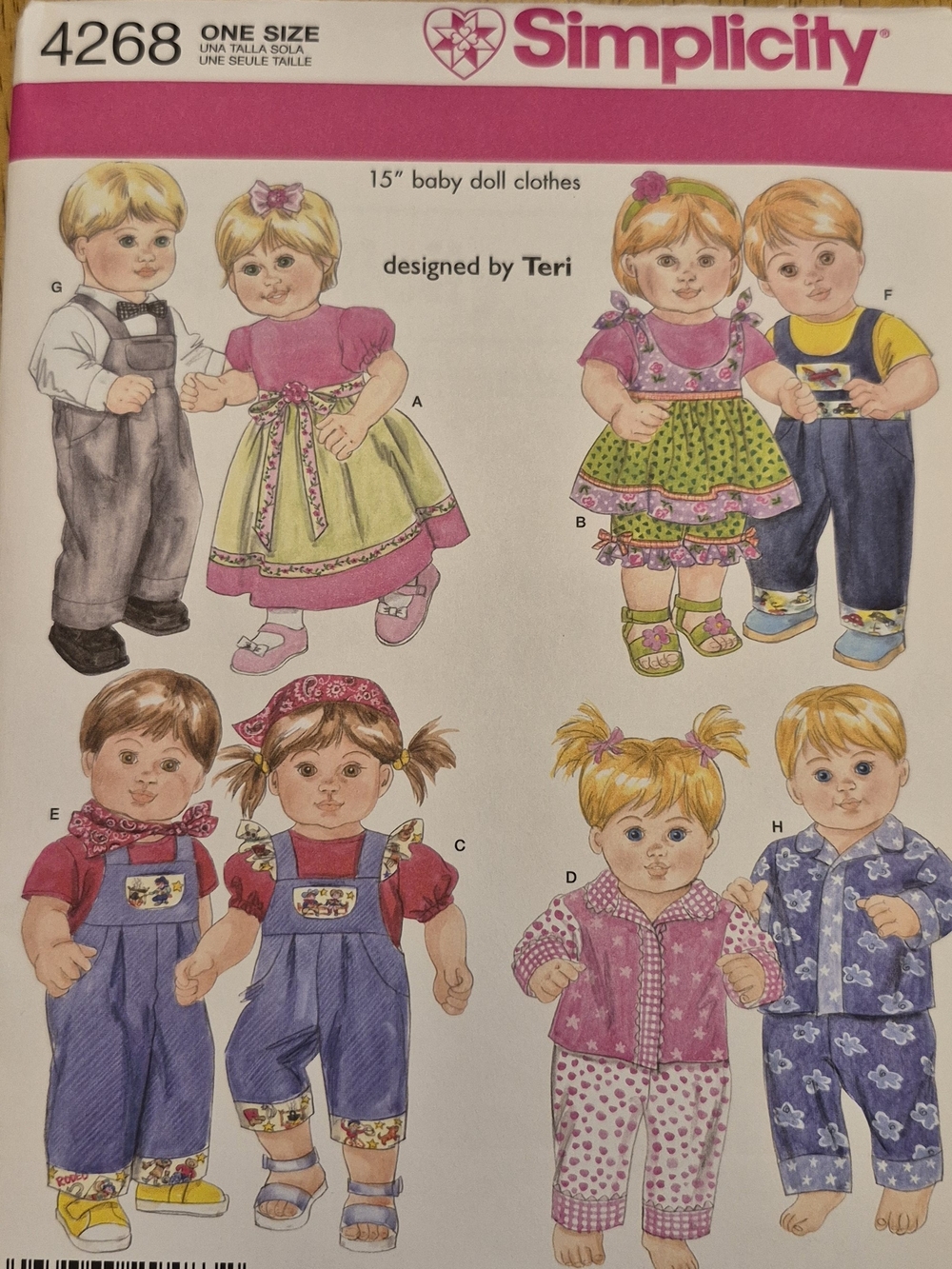 Simplicity 4268 Sewing Pattern 15" Baby Doll Clothes Jumper Pajamas Dress